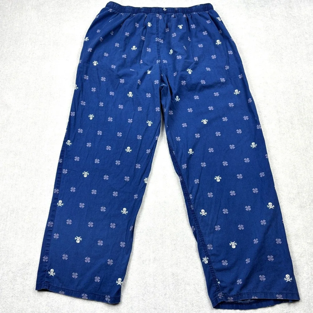 Lucky Brand Pajama Pants Mens XL Blue Skull Crossed Wrenches Clover Lounge